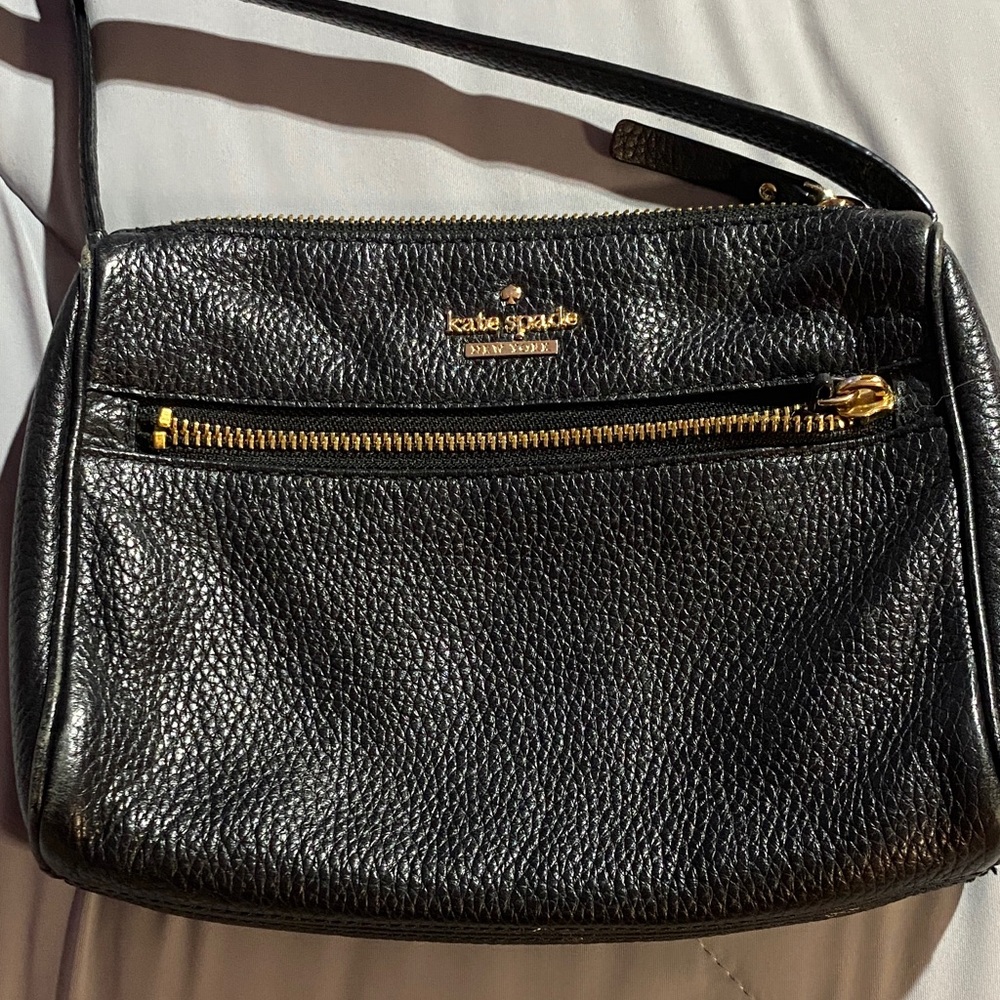 Kate Spade Black Leather Crossbody Bag with Gold Accents